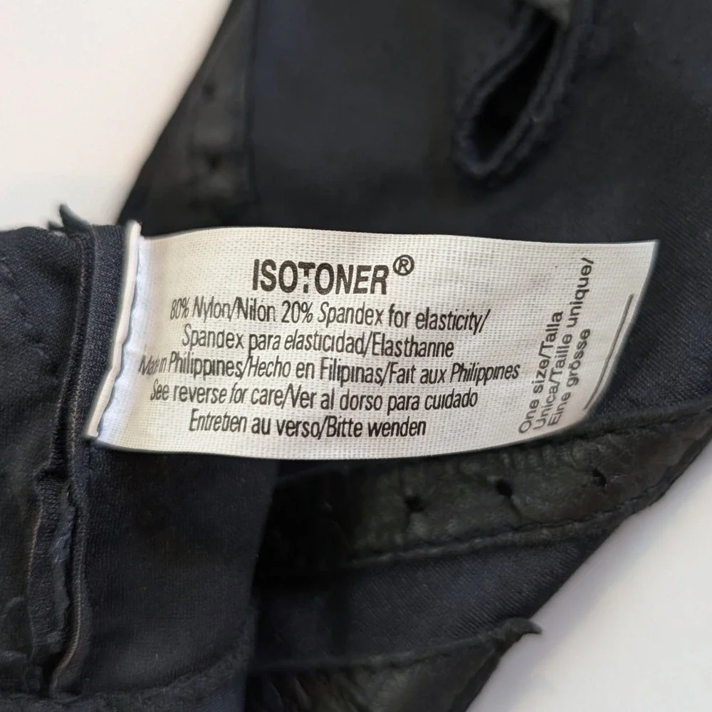 Isotoner Chevron Black Leather Trim Driving Gloves